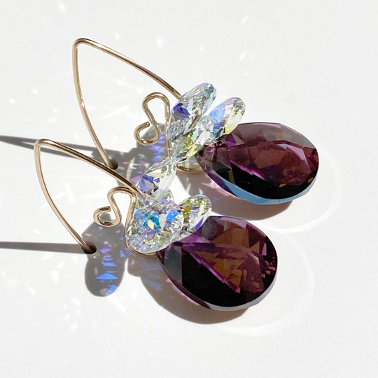 Short Scroll Design Lavish Pear Cluster Crystal Earrings - (2 color options)