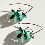 Gold Filled Mini Bent Hoop Crystal Cluster Earrings - Green