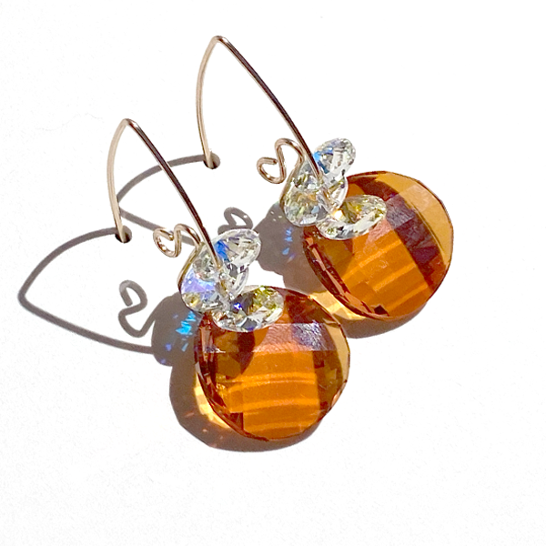 Versatile Short Scroll Design Checkerboard Cut Crystal Cluster Earrings - Orange
