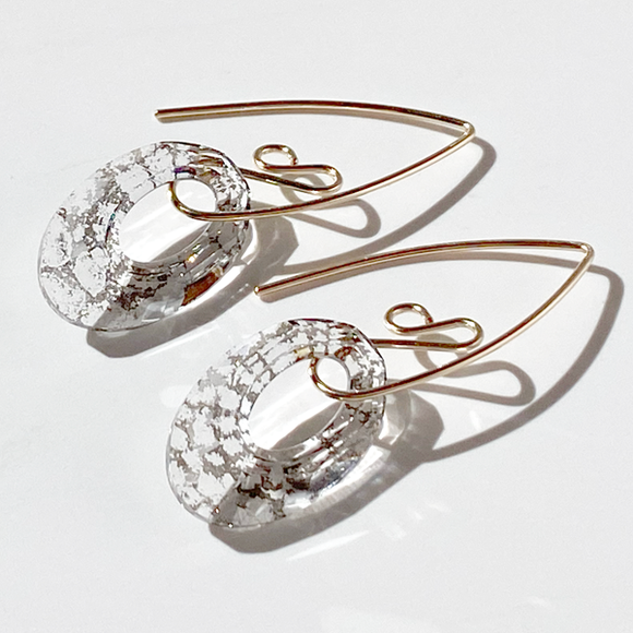 14k Gold Filled Classic Scroll Design Crystal Hoop Earrings - Patina