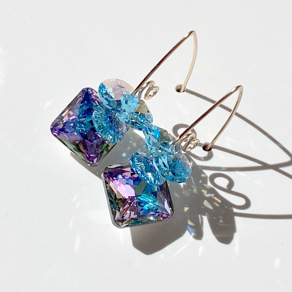 Short Scroll Design Princess Cluster Crystal Earrings - (style options)