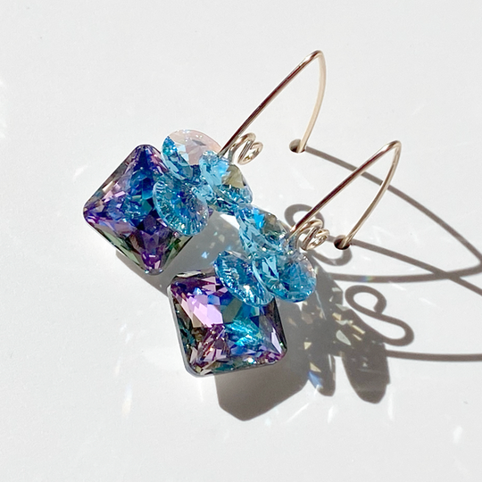 Short Scroll Design Princess Cluster Crystal Earrings - (style options)
