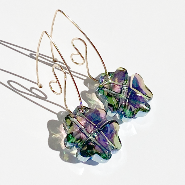 14k Gold Filled Clover Crystal Earrings - Purple