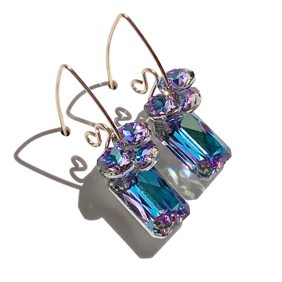 Unicorn Princess Cut Perfection Gold Filled Crystal Cluster Earrings
