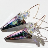 Versatile 14k Gold Short Scroll Design Spike Cluster Crystal Earrings - purple