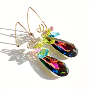 Versatile Teardrop Perfection Gold Filled Crystal Earrings - rainbow color