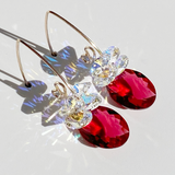 Regal Crystal Cluster Earrings - Red