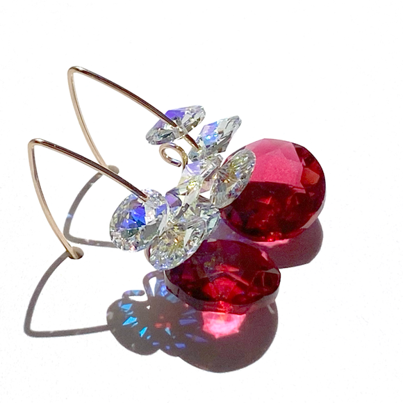 Timeless Circular Cluster Crystal Earrings  - red
