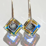 Versatile Large Square Crystal Earring Collection - Gold Filled with Gray Crystals