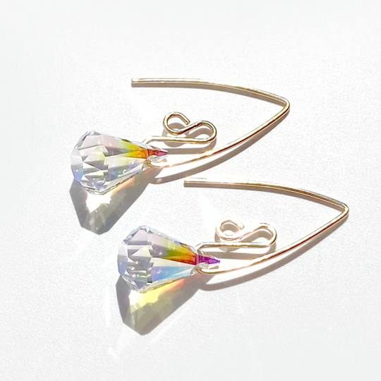Small Argentium Silver Elegant Scroll Design Teardrop Crystal Earring