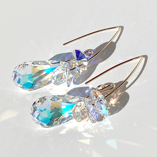 Versatile Teardrop Perfection Gold Filled Crystal Earrings - yellow iridescence