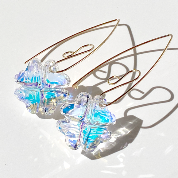 14k Gold Filled Clover Crystal Earrings - iridescent