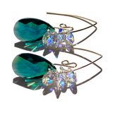 Versatile 14k Gold Filled Elegant Short Scroll Design Crystal Earrings - emerald color