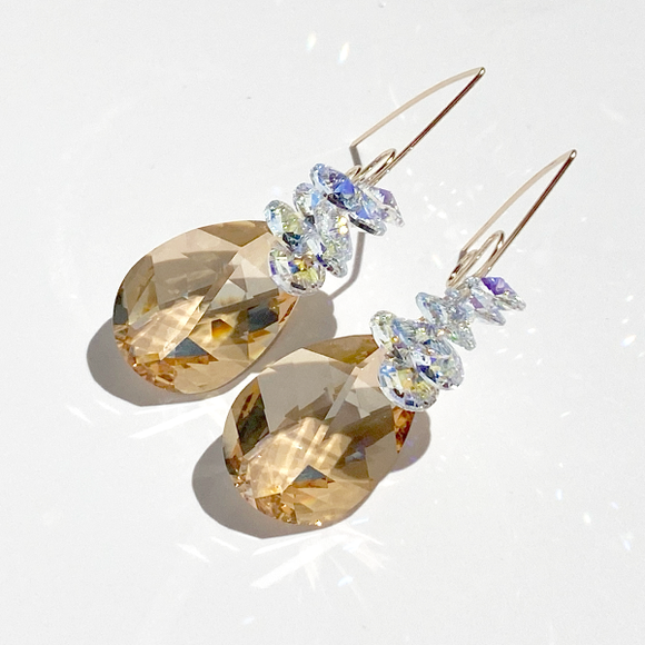 Golden Queen Iridescent Cluster Crystal Earrings  - Cari Style