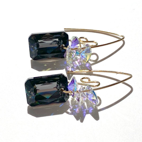 14k Gold Filled Elegant Scroll Emerald Cut Crystal Cluster Earring Collection