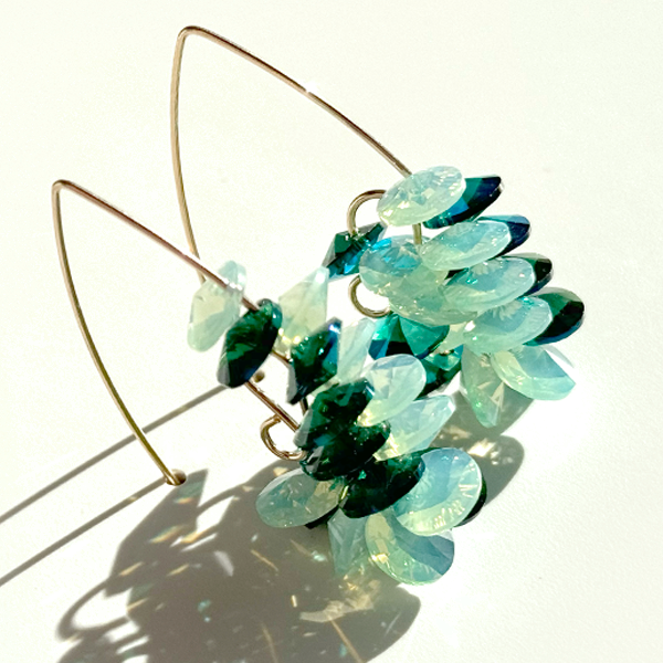 Large Colorful Crystal Cluster with Elegant Scroll Design  - 14k Gold Filled in color green opal