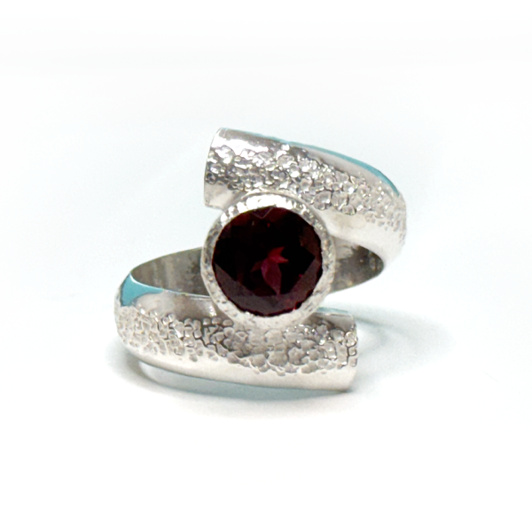 Argentium® Silver 2 Carat Garnet Spiral Textured Ring | Handmade by California Jewelry Artist Lisa Ramos