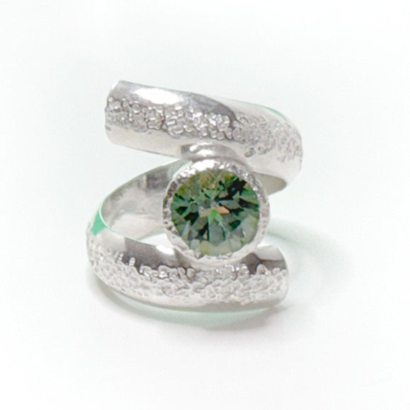 Argentium® Silver 2 Carat Green Topaz Spiral Textured Ring