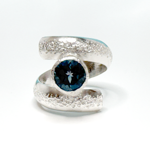 Argentium® Silver 2 Carat London Blue Topaz Spiral Textured Ring