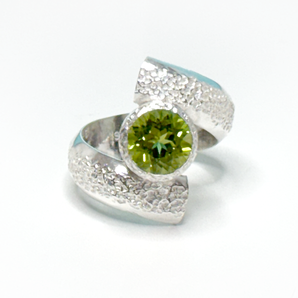 Argentium® Silver 2 Carat Peridot Spiral Textured Ring | Handmade by California Jewelry Artist Lisa Ramos