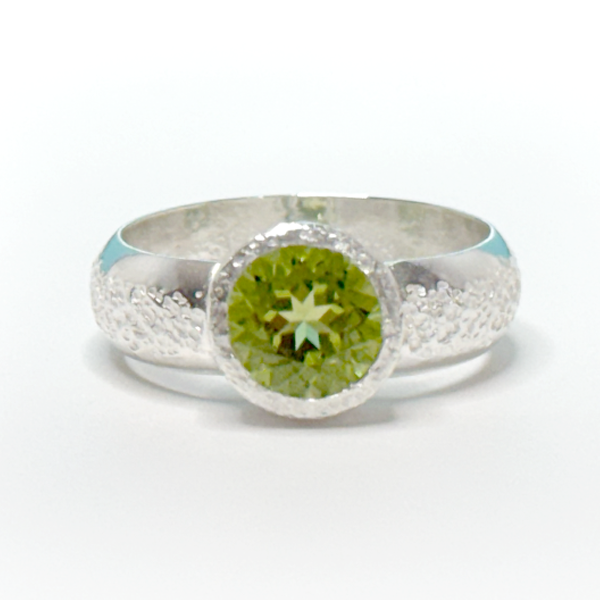 Argentium® Silver 2 Carat Peridot Topaz Textured Ring Band | Handmade by California Jewelry Artist Lisa Ramos