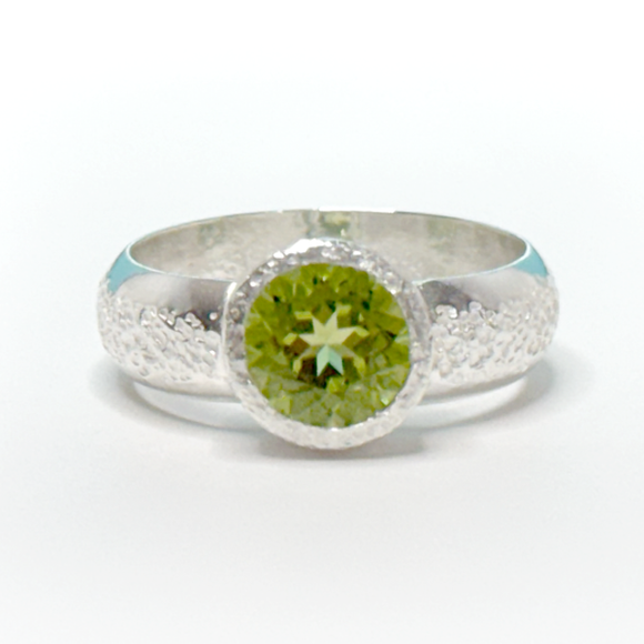 Argentium® Silver 2 Carat Peridot Topaz Textured Ring Band