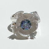 Argentium Silver 2 Carat Purple Blue Topaz Flower Textured Ring | Handmade by California Jewelry Artist Lisa Ramos