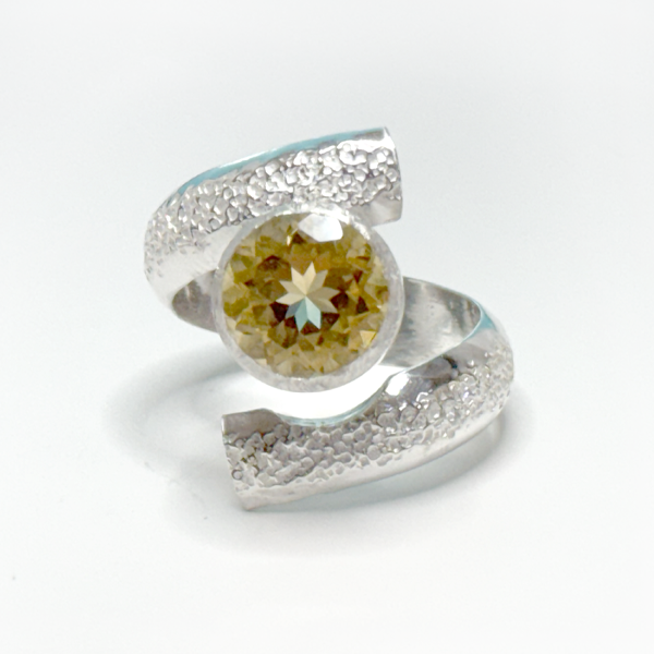 Argentium® Silver 3.5 Carat Citrine Spiral Textured Ring - Puzzled | Handmade by California Jewelry Artist Lisa Ramos
