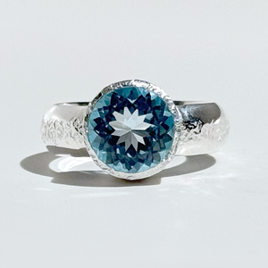 Argentium® Silver 3.5 Carat Light Blue Topaz Textured Ring Band