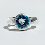 Argentium® Silver 3.5 Carat Light Blue Topaz Textured Ring Band