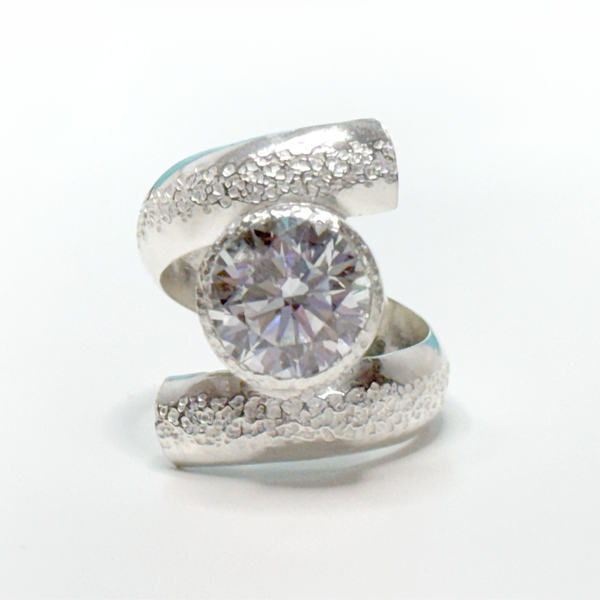 Argentium® Silver 3.5 Carat Simulated Diamond Spiral Textured Ring II | Handmade by California Jewelry Artist Lisa Ramos