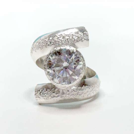 Argentium® Silver 3.5 Carat Simulated Diamond Spiral Textured Ring II | Handmade by California Jewelry Artist Lisa Ramos