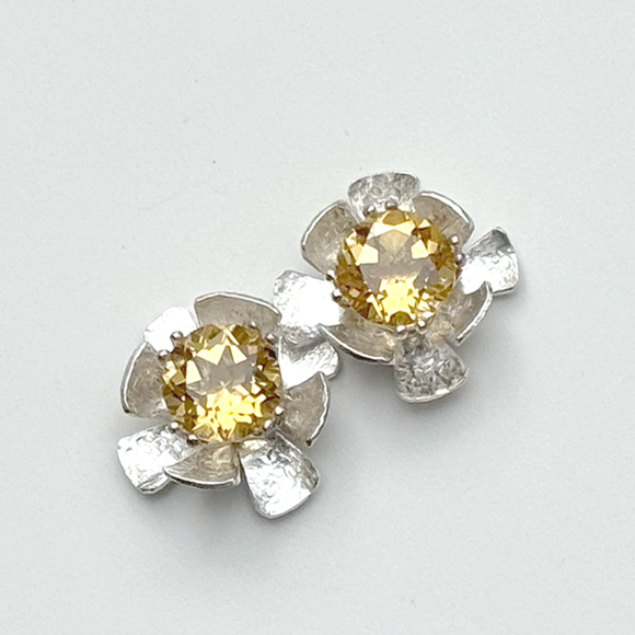 Versatile 4 Carat Gemstone Citrine Studs with Argentium Silver Flower Earring Jackets