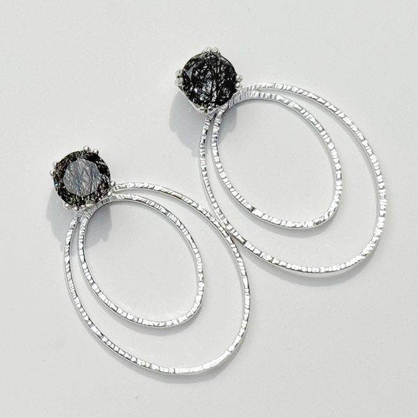 Versatile 4 Carat Black & Clear Quartz Studs with Argentium Silver Oval Hoop Earring Jackets | Handmade Earring Jacket Collection by Jewelry Designer Lisa Ramos