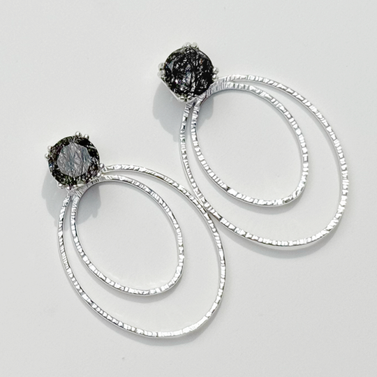 Versatile 4 Carat Black & Clear Quartz Studs with Argentium Silver Oval Hoop Earring Jackets | Handmade Earring Jacket Collection by Jewelry Designer Lisa Ramos