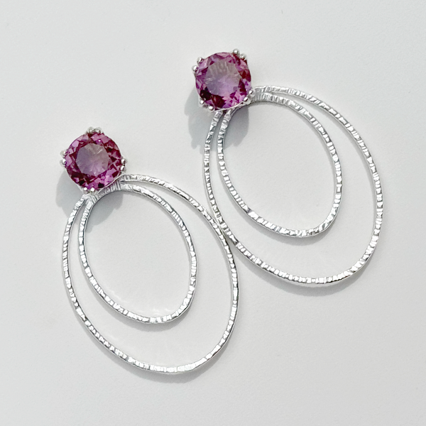 Versatile 4 Carat Purple & Golden Quartz Studs with Argentium Silver Oval Hoop Earring Jackets | Handmade Earring Jacket Collection by Jewelry Designer Lisa Ramos