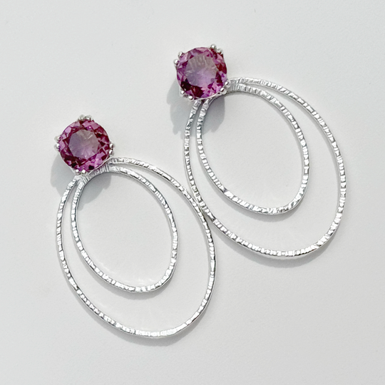 Versatile 4 Carat Purple & Golden Quartz Studs with Argentium Silver Oval Hoop Earring Jackets | Handmade Earring Jacket Collection by Jewelry Designer Lisa Ramos