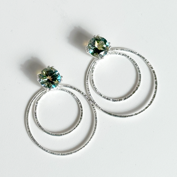 Versatile 4 Carat Gemstone Topaz Studs with Argentium Silver Round Hoop Earring Jackets - Iridescent Green Topaz | Handmade Earring Jacket Collection by Jewelry Designer Lisa Ramos