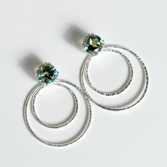 Versatile 4 Carat Gemstone Topaz Studs with Argentium Silver Round Hoop Earring Jackets - Iridescent Green Topaz | Handmade Earring Jacket Collection by Jewelry Designer Lisa Ramos