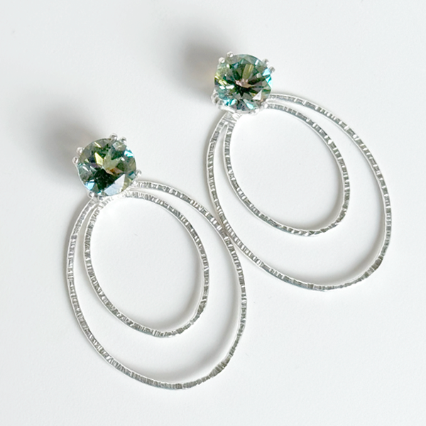 Versatile 4 Carat Gemstone Topaz Studs with Argentium Silver Round Hoop Earring Jackets - Iridescent Green Topaz | Handmade Earring Jacket Collection by Jewelry Designer Lisa Ramos
