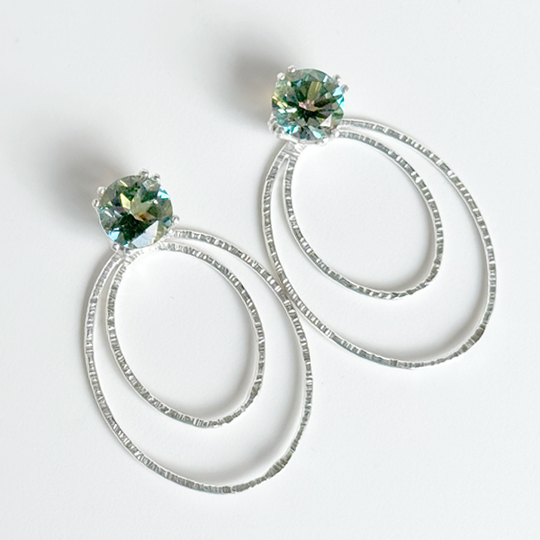 Versatile 4 Carat Gemstone Topaz Studs with Argentium Silver Round Hoop Earring Jackets - Iridescent Green Topaz | Handmade Earring Jacket Collection by Jewelry Designer Lisa Ramos