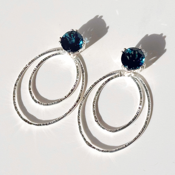 Oval Earring Jackets with 4 Carat London Blue Topaz Gemstone Earrings |  | Handmade Earring Jacket Collection by Jewelry Designer Lisa Ramos