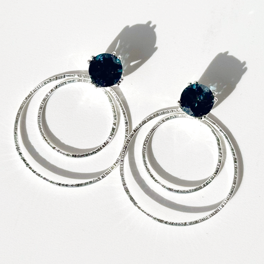 Versatile 4 Carat Gemstone Topaz Studs with Argentium Silver Round Hoop Earring Jackets - London Blue Topaz | Handmade Earring Jacket Collection by Jewelry Designer Lisa Ramos