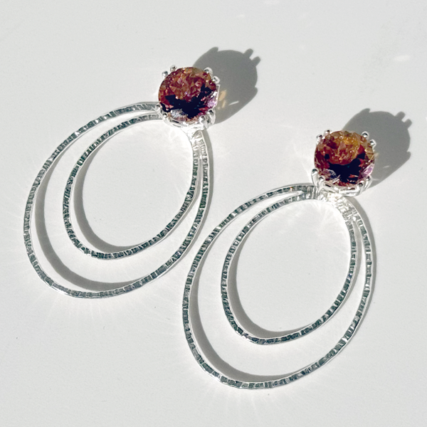 Versatile 4 Carat Topaz Studs with Argentium Silver Oval Hoop Earring Jackets - Orange |  | Handmade Earring Jacket Collection by Jewelry Designer Lisa Ramos