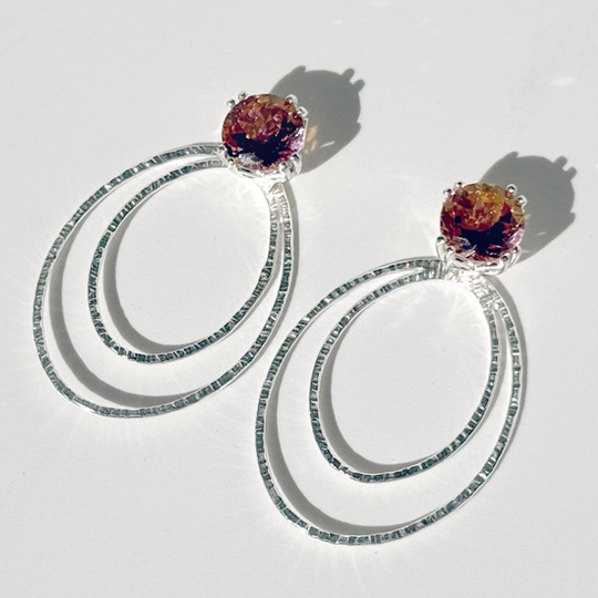 Versatile 4 Carat Topaz Studs with Argentium Silver Oval Hoop Earring Jackets - Orange |  | Handmade Earring Jacket Collection by Jewelry Designer Lisa Ramos