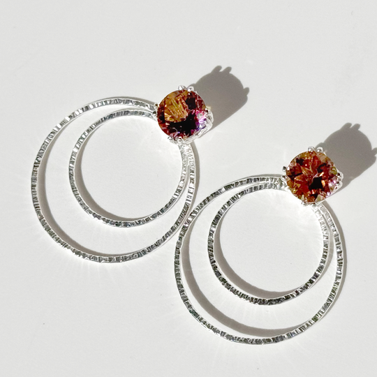 Versatile 4 Carat Gemstone Studs with Argentium Silver Round Hoop Earring Jackets - Orange Topaz | Handmade Earring Jacket Collection by Jewelry Designer Lisa Ramos