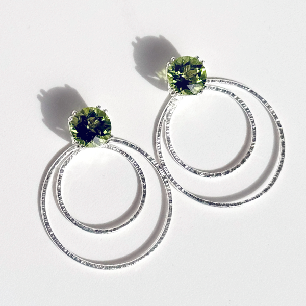 Versatile 4 Carat Peridot Studs with Argentium Silver Hoop Earring Jackets - Round Shape | Handmade by California Jewelry Artist Lisa Ramos