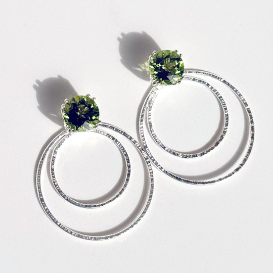 Versatile 4 Carat Peridot Studs with Argentium Silver Hoop Earring Jackets - Round Shape | Handmade by California Jewelry Artist Lisa Ramos
