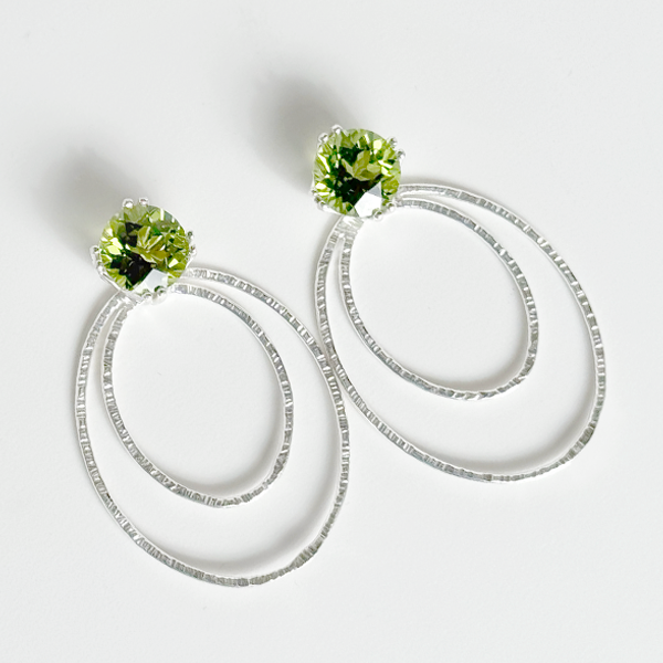Versatile 4 Carat Peridot Studs with Argentium Silver Hoop Earring Jackets - Oval Shape | Handmade by California Jewelry Artist Lisa Ramos