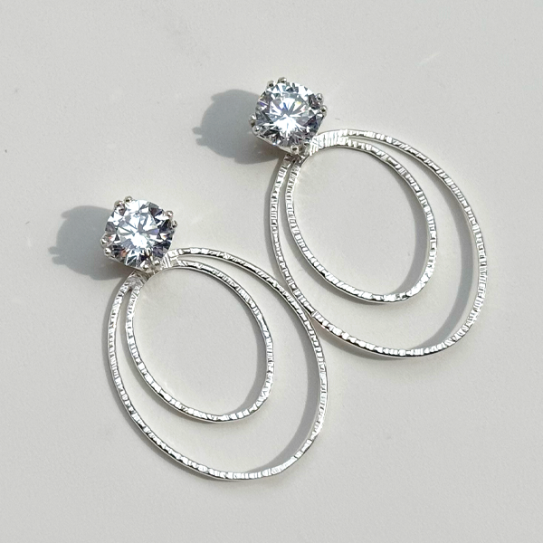 Versatile 4 Carat Simulated Diamond Studs with Argentium Silver Oval Hoop Earring Jackets | Handmade Earring Jacket Collection by Jewelry Designer Lisa Ramos